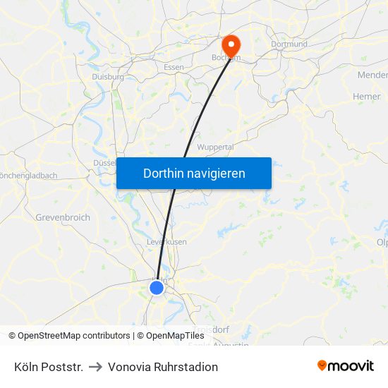 Köln Poststr. to Vonovia Ruhrstadion map