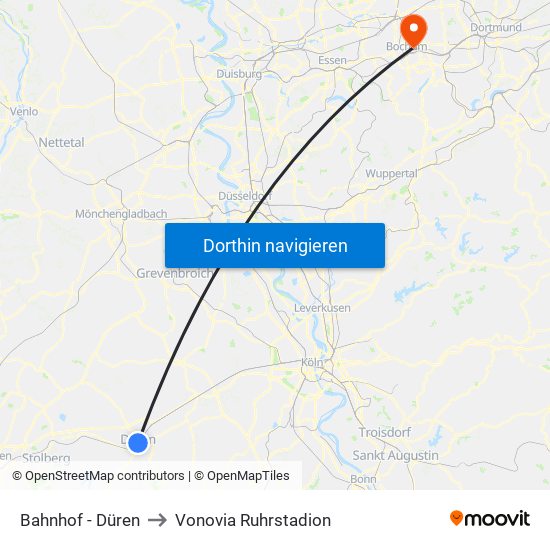 Bahnhof - Düren to Vonovia Ruhrstadion map