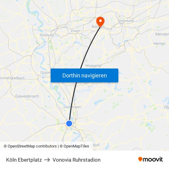 Köln Ebertplatz to Vonovia Ruhrstadion map