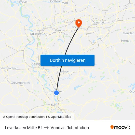 Leverkusen Mitte Bf to Vonovia Ruhrstadion map