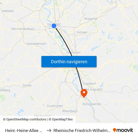 Heinr.-Heine-Allee U - Düsseldorf to Rheinische Friedrich-Wilhelms-Universität Bonn map