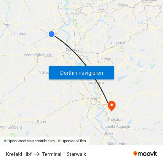 Krefeld Hbf to Terminal 1 Starwalk map