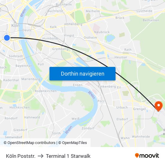 Köln Poststr. to Terminal 1 Starwalk map