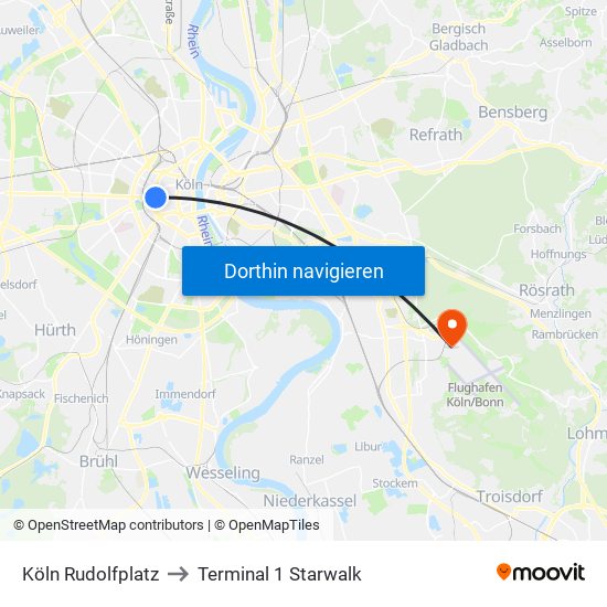 Köln Rudolfplatz to Terminal 1 Starwalk map