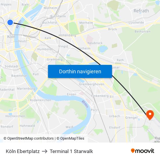 Köln Ebertplatz to Terminal 1 Starwalk map