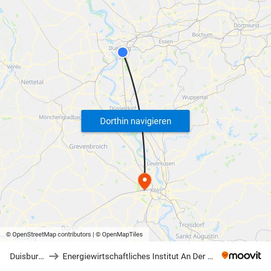 Duisburg Hbf to Energiewirtschaftliches Institut An Der Universität Zu Köln map