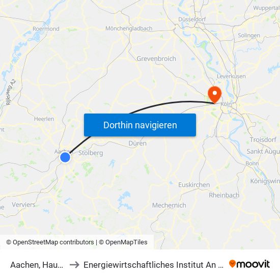 Aachen, Hauptbahnhof to Energiewirtschaftliches Institut An Der Universität Zu Köln map