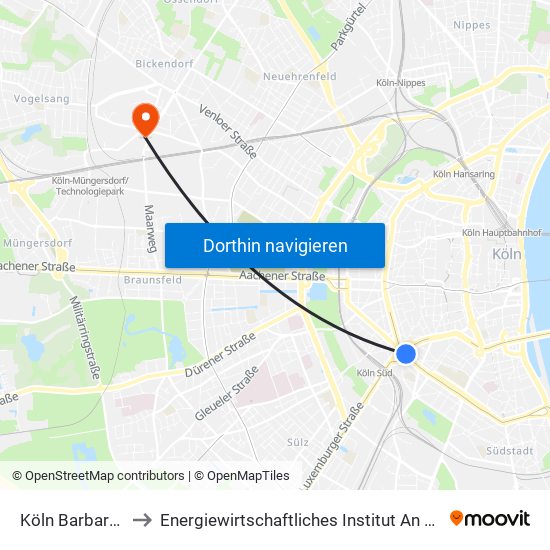 Köln Barbarossaplatz to Energiewirtschaftliches Institut An Der Universität Zu Köln map