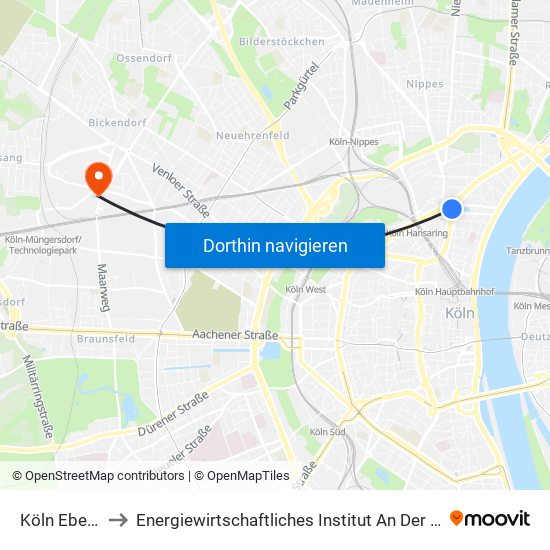 Köln Ebertplatz to Energiewirtschaftliches Institut An Der Universität Zu Köln map