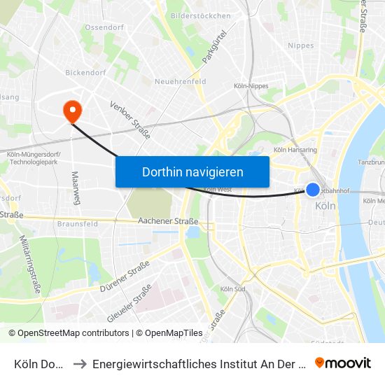 Köln Dom/Hbf to Energiewirtschaftliches Institut An Der Universität Zu Köln map