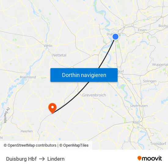 Duisburg Hbf to Lindern map