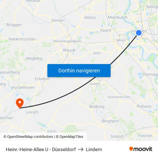 Heinr.-Heine-Allee U - Düsseldorf to Lindern map