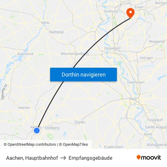 Aachen, Hauptbahnhof to Empfangsgebäude map