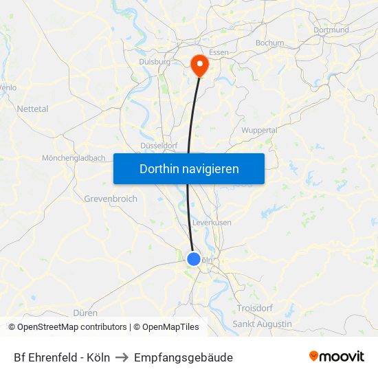 Bf Ehrenfeld - Köln to Empfangsgebäude map