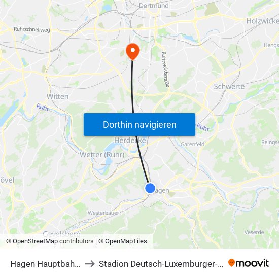 Hagen Hauptbahnhof to Stadion Deutsch-Luxemburger-Straße map