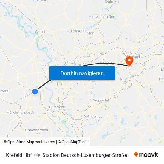 Krefeld Hbf to Stadion Deutsch-Luxemburger-Straße map