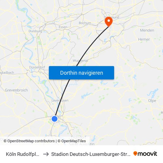 Köln Rudolfplatz to Stadion Deutsch-Luxemburger-Straße map