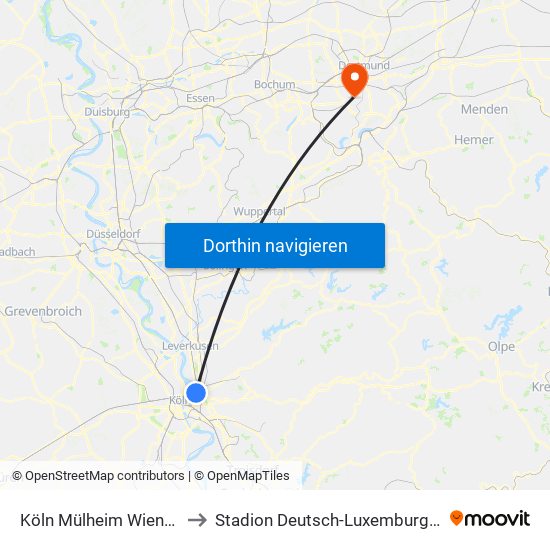 Köln Mülheim Wiener Platz to Stadion Deutsch-Luxemburger-Straße map