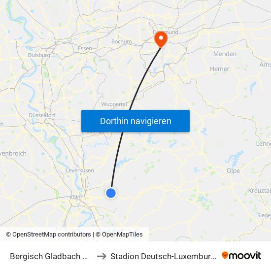 Bergisch Gladbach Bensberg to Stadion Deutsch-Luxemburger-Straße map