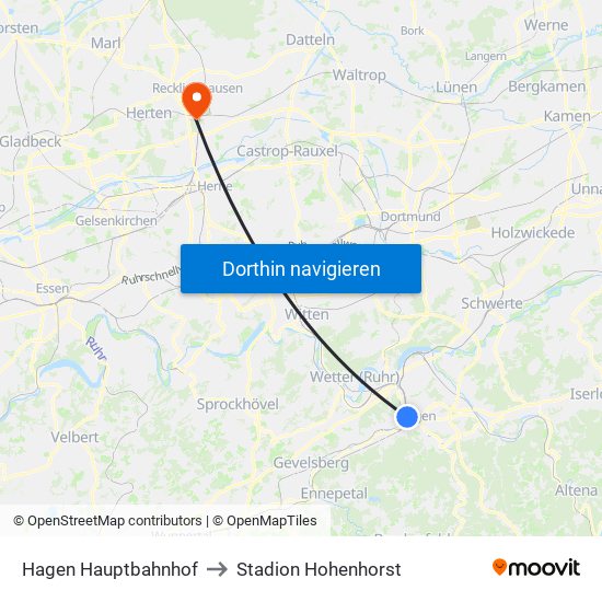 Hagen Hauptbahnhof to Stadion Hohenhorst map