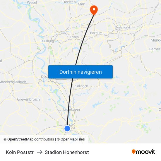 Köln Poststr. to Stadion Hohenhorst map