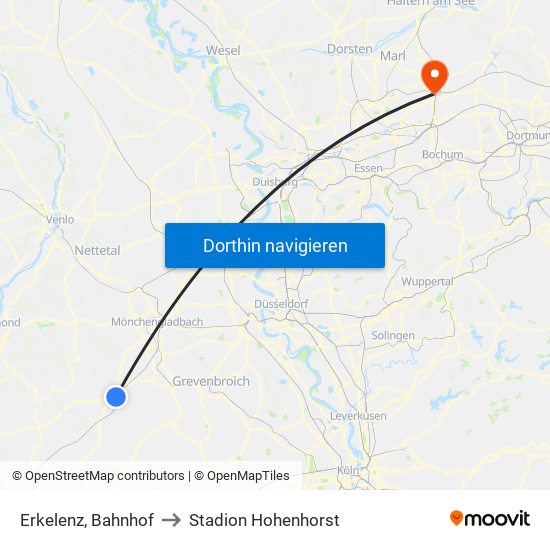 Erkelenz, Bahnhof to Stadion Hohenhorst map