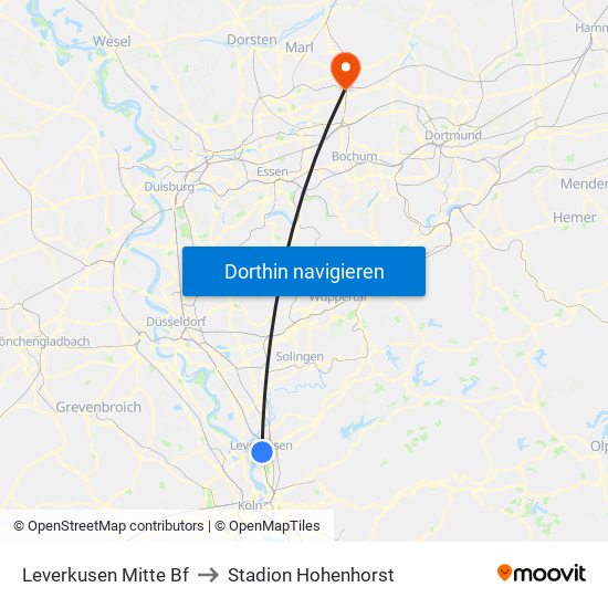 Leverkusen Mitte Bf to Stadion Hohenhorst map