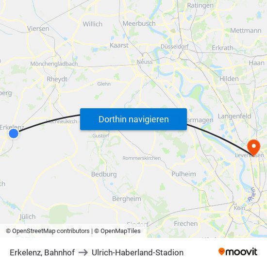 Erkelenz, Bahnhof to Ulrich-Haberland-Stadion map