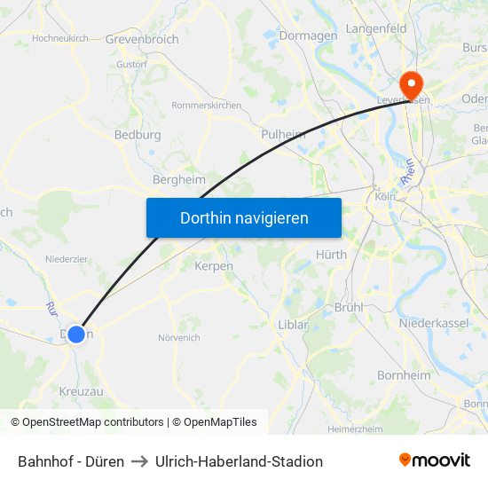 Bahnhof - Düren to Ulrich-Haberland-Stadion map