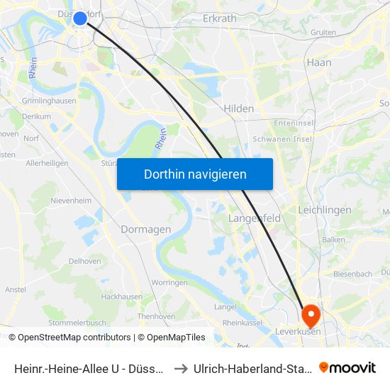 Heinr.-Heine-Allee U - Düsseldorf to Ulrich-Haberland-Stadion map