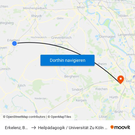 Erkelenz, Bahnhof to Heilpädagogik / Universität Zu Köln - Klosterstraße map