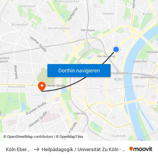 Köln Ebertplatz to Heilpädagogik / Universität Zu Köln - Klosterstraße map