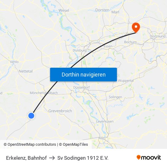 Erkelenz, Bahnhof to Sv Sodingen 1912 E.V. map