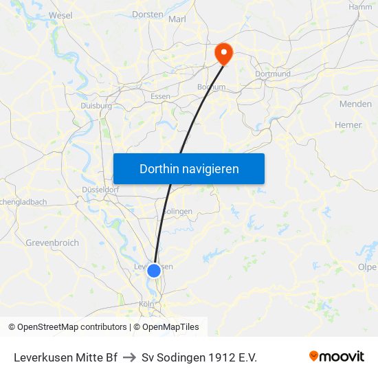 Leverkusen Mitte Bf to Sv Sodingen 1912 E.V. map