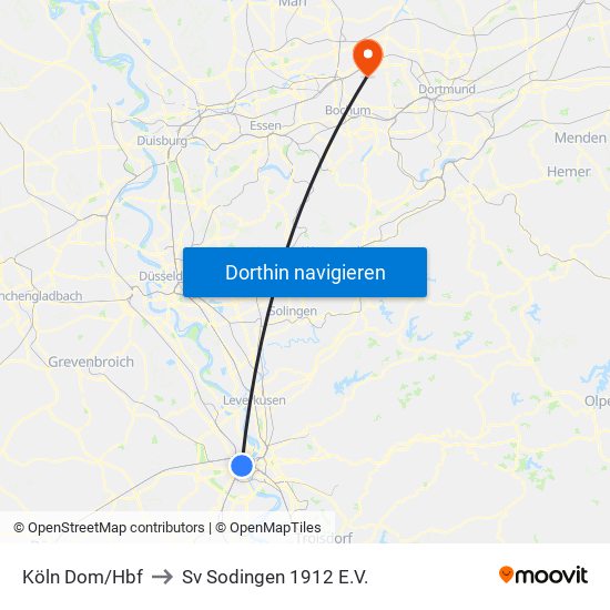 Köln Dom/Hbf to Sv Sodingen 1912 E.V. map