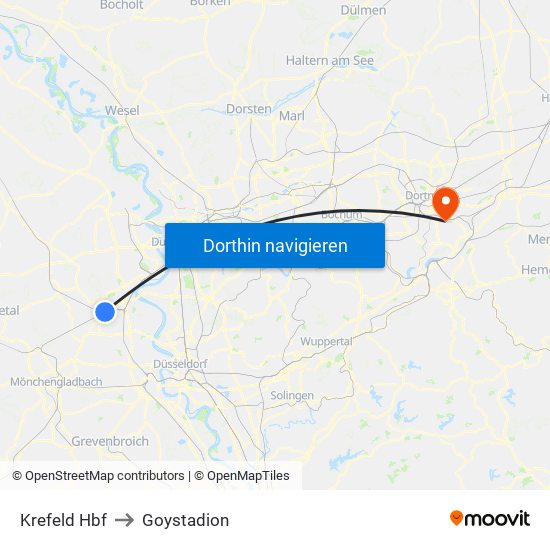 Krefeld Hbf to Goystadion map