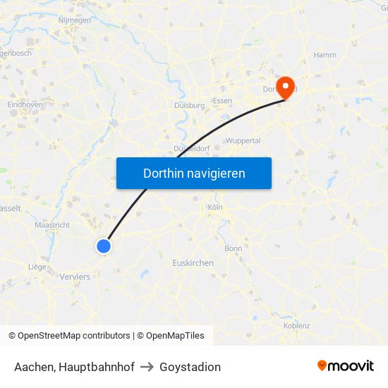 Aachen, Hauptbahnhof to Goystadion map