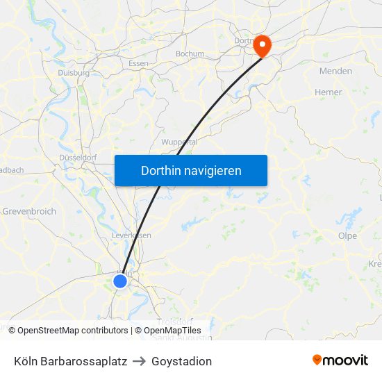 Köln Barbarossaplatz to Goystadion map