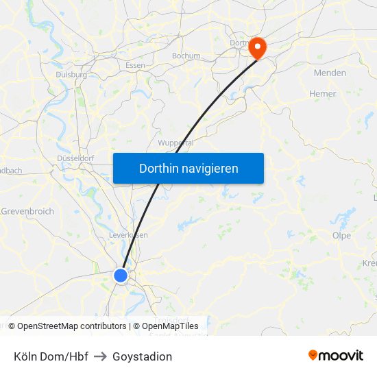 Köln Dom/Hbf to Goystadion map