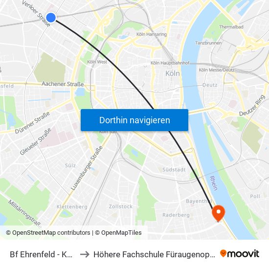 Bf Ehrenfeld - Köln to Höhere Fachschule Füraugenoptik map