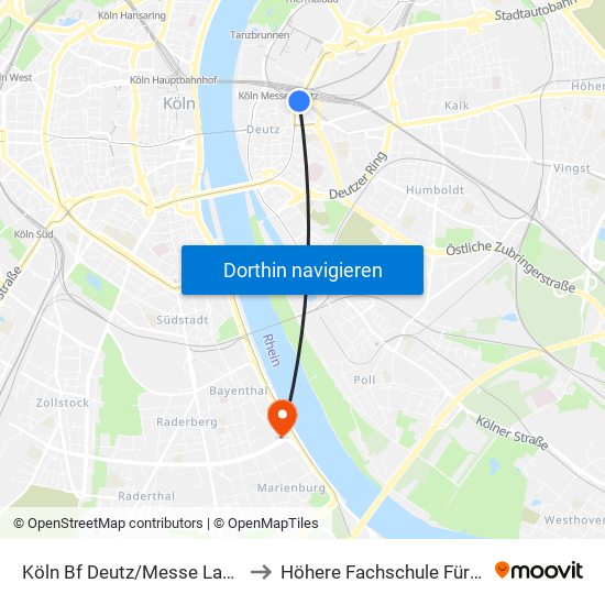 Köln Bf Deutz/Messe Lanxess Arena to Höhere Fachschule Füraugenoptik map