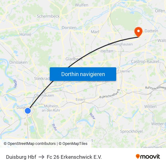 Duisburg Hbf to Fc 26 Erkenschwick E.V. map
