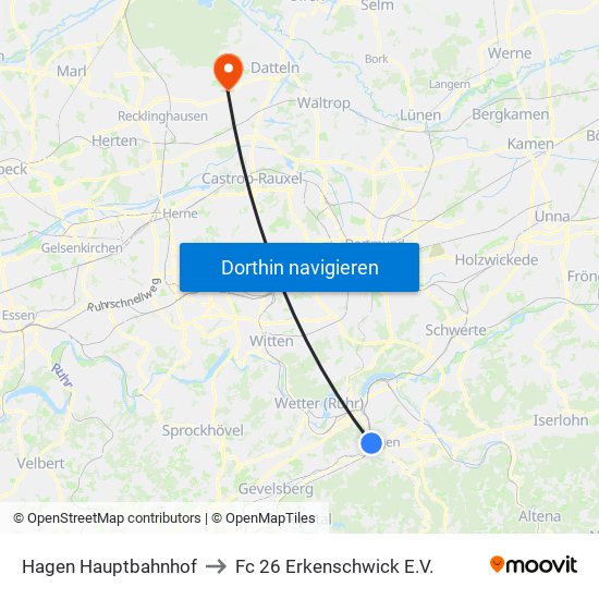 Hagen Hauptbahnhof to Fc 26 Erkenschwick E.V. map