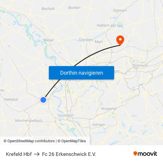 Krefeld Hbf to Fc 26 Erkenschwick E.V. map