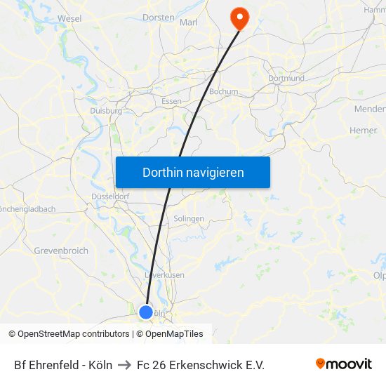 Bf Ehrenfeld - Köln to Fc 26 Erkenschwick E.V. map