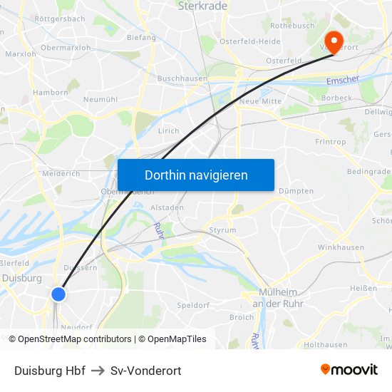 Duisburg Hbf to Sv-Vonderort map