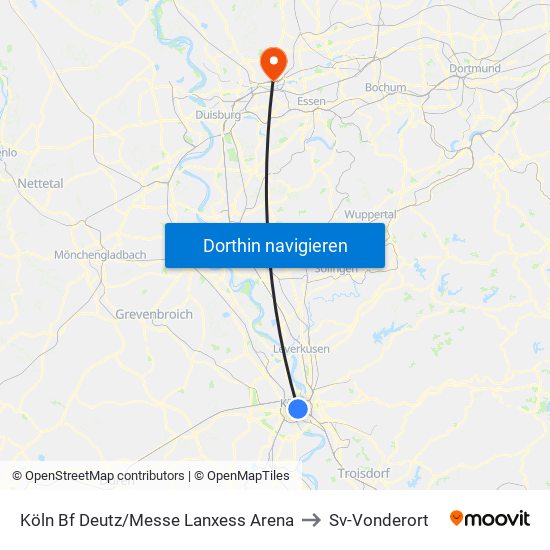 Köln Bf Deutz/Messe Lanxess Arena to Sv-Vonderort map