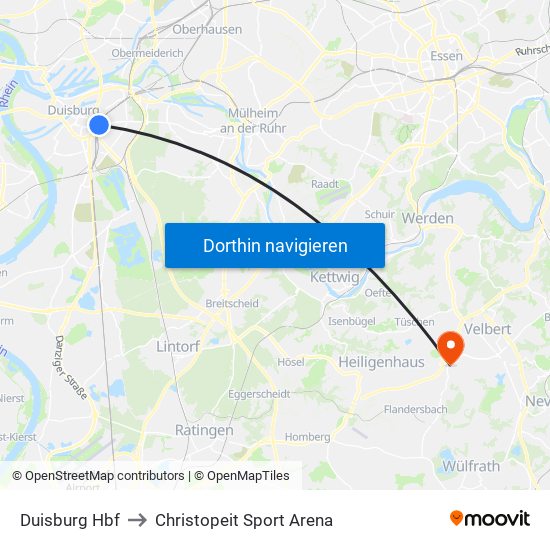 Duisburg Hbf to Christopeit Sport Arena map