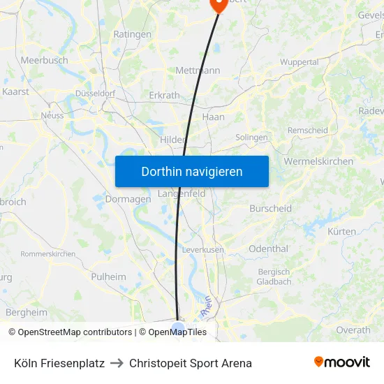 Köln Friesenplatz to Christopeit Sport Arena map