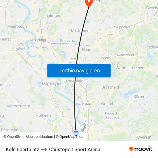 Köln Ebertplatz to Christopeit Sport Arena map